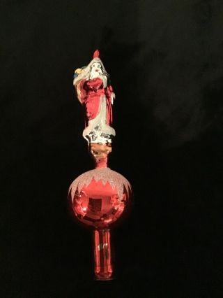 Vintage Figural Glass Santa Claus Tree Topper Finial Ornament Red