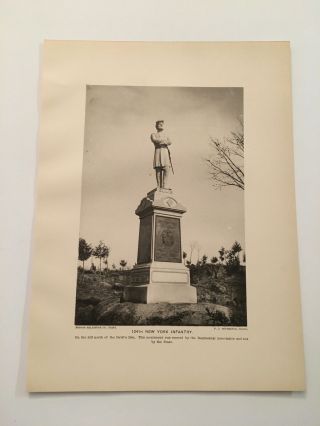 Kp46) 124th York Infantry Monument Gettysburg Civil War 1900 Print