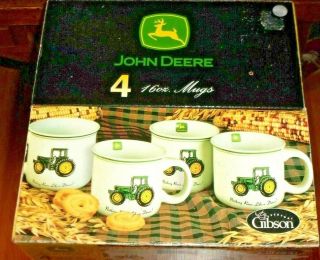 Set Of 4 Gibson John Deere 16 Oz Coffee Mugs Cups New/unused