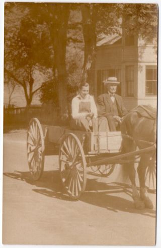 Real Photo Postcard President Calvin Coolidge & Man Horse Pulled Wagon 107813