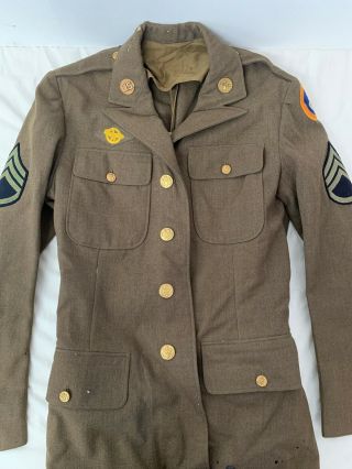 Vintage Wwii Ww2 Us Army Air Corps Green Wool Officers Dress Jacket Coat 37xl