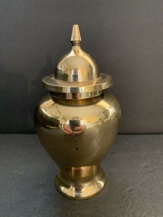 Vintage Solid Brass Urn Container Vase Ginger Jar Bowl With Lid 7’ Tall