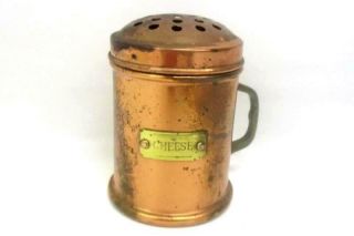 Vintage Solid Copper Cheese Shaker With Brass Handle Label Domed Lid