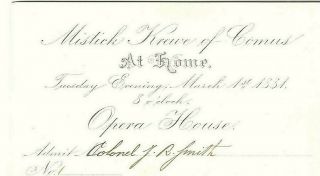 Mardi Gras Mistick Krewe Of Comus Two Invitations Orleans Opera House 1881