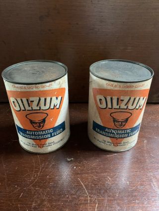 2 Vintage Oilzum Automatic Transmission Fluid Can Full Industrial Decor