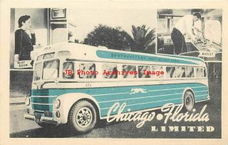 Advertising Postcard,  Southeastern Greyhound Bus Lines,  Chicago - Florida Limited