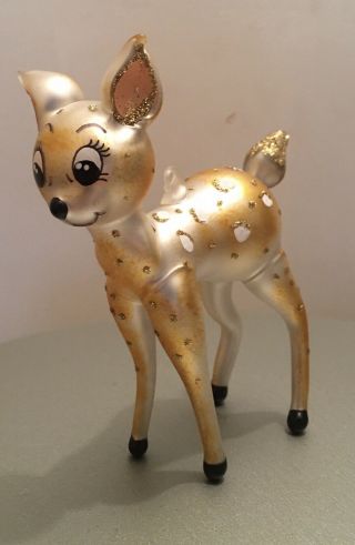 Laved Deer Bambi Reindeer Vintage Italian Glass Ornament Made In Italy