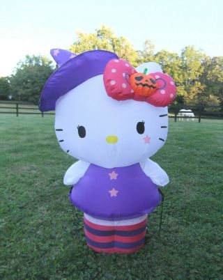 Hello Kitty Halloween Airblown Inflatable 3.  5 Ft Witch Hat Pumpkin Bow Light Up