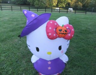 HELLO KITTY HALLOWEEN AIRBLOWN INFLATABLE 3.  5 FT WITCH HAT PUMPKIN BOW LIGHT UP 2