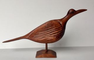 Mid Century Hand Carved Wood Crane Bird Figure Statue 10” Long