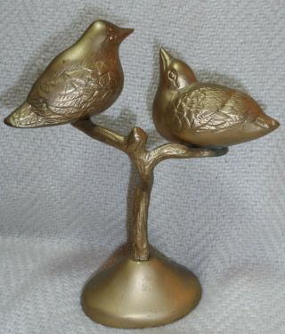 Vintage Solid Brass Sparrows Bird Sitting On Branch Figurine Statue Home Decor