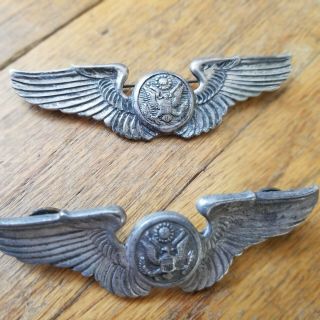 Quantity Of 2,  World War Ii Sterling Silver Pilot Aircrew Wing Pins.  3 " Long