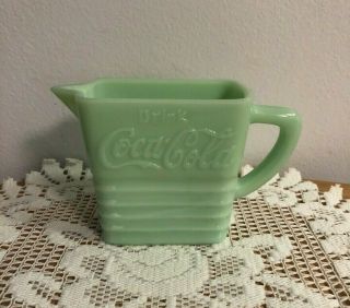 Vintage Ribbed Art Deco Green Jadeite Coca Cola Creamer Pitcher Milk Glass