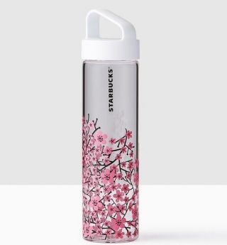 Starbucks 2017 Cherry Blossoms Sakura Glass Water Bottle - 18.  5 Fl Oz