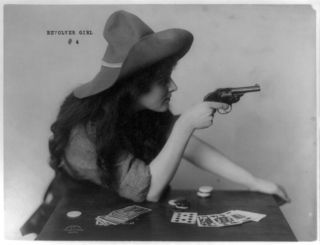 Art Print Of C.  1890 Photo Real Cowgirl Revolver Girl Poker Table 8 1/2 X 11