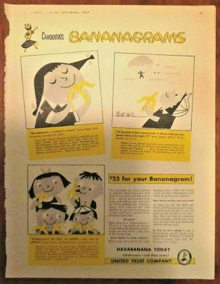 Chiquita Bananas Ad 1957 1950s Illustration Art Advertisement Retro Comic Decor
