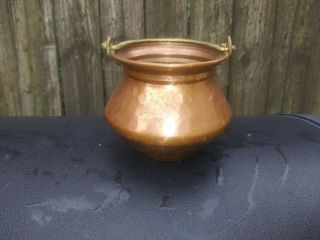 Vintage Hammered Copper Pot With Brass Handle