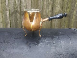 Vintage Small Footed Copper Pot With Wood Handle