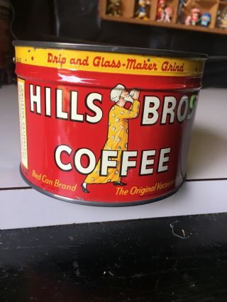 Vintage Hills Bros Coffee 1 Lb Metal Can With Key Red Can Brand