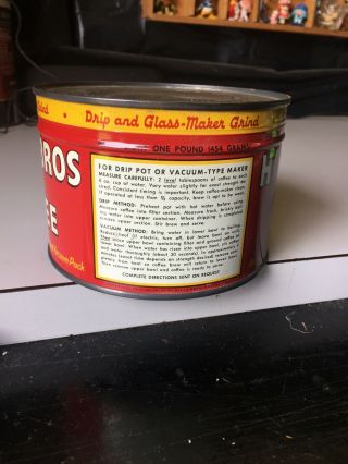 Vintage Hills Bros Coffee 1 lb Metal Can With Key Red Can Brand 2