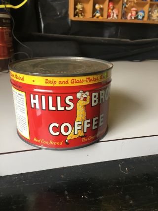 Vintage Hills Bros Coffee 1 lb Metal Can With Key Red Can Brand 3