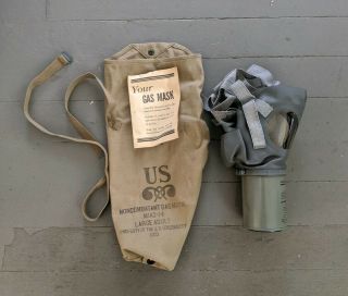 Wwii - Era Gas Mask W/cover U.  S.  Army Non - Combatant Olive Drab Ocd Mia2 - 1 - 1