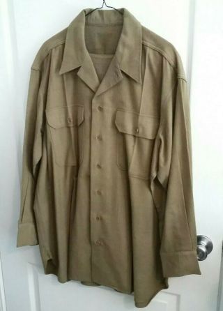 Vintage Ww2 Era Us Army Wool Uniform Light Green Shirt 17 - 1/2 - 33