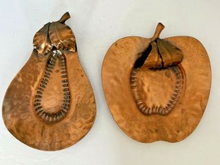 Vintage Gregorian Hammered Copper Pear & Apple Spoon Rest Wall Hanging U.  S.  A.