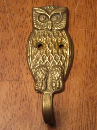 Vintage Solid Brass Metal Owl Wall Hanging Key Towel Belt Jewelry Hook Hanger