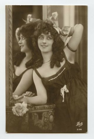 C 1920 Deco Glamour Pretty Long Hair Haired Beauty Lady Photo Postcard