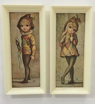 Maio Big Eyes Harlequin Boy&girl Set Print On Cardboard Plastic Frame