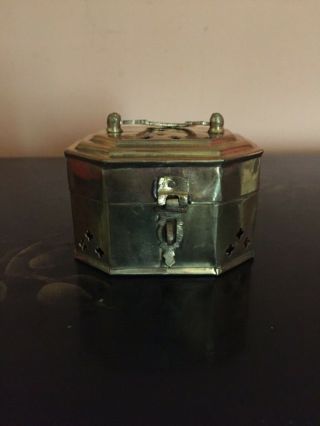 Vintage Brass Cricket Box W Hinged Lid - Made In India Trinket Box