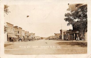 1915 Hurley South Dakota Sd Main Street East Scene Turner Co.  Bank Rppc Postcard