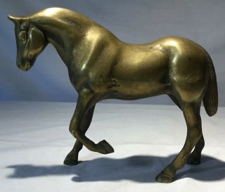 Vintage Solid Brass Horse Figurine 4 3/4 " Tall / 7 " Long Estate Find