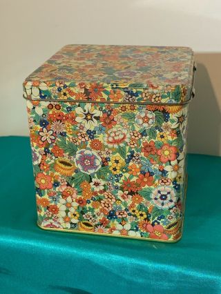 Daher Floral Tin Metal Hinged Top England Flowers Vintage Antique Long Island Ny
