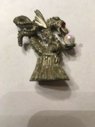 Spoontiques Pewter Miniature Dragon Figurine With Crystal Ball 1 1/2 Cmr883
