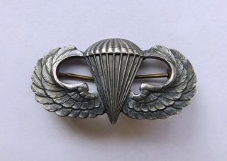 World War Ii Army Paratrooper Parachutist Badge Brooch Pin - Back Sterling Silver