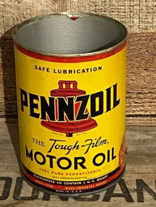 Vtg 1950s Pennzoil 100 Pennsylvania Motor Oil 1 Quart Oil Can Tin Oil City Pa