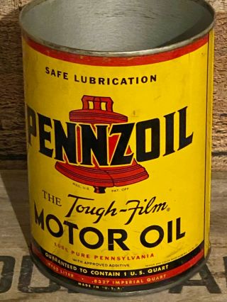 Vtg 1950s Pennzoil 100 Pennsylvania Motor Oil 1 Quart Oil Can Tin Oil City PA 3