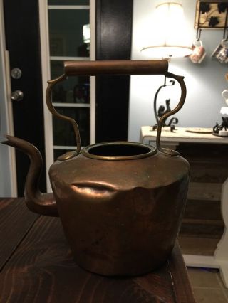 Vintage Antique Copper Teapot Kettle Tea Pot Weathered Farmhouse Patina Decor
