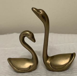 Vintage Solid Brass Geese Swan Mid Century Brass Figurines