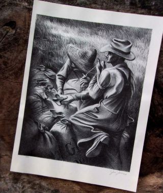 Joe Jones 30s Vintge Lithograph Print Missouri Wheat Farmers Artist Signed Plate