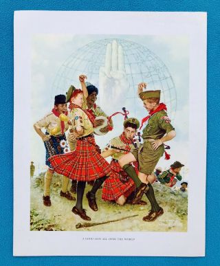 Vintage ‘a Good Sign All Over The World’ Norman Rockwell Boy Scout Bsa Print