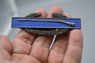 Vintage Wwii Sterling Army Combat Infantry Badge W Clutches.  Etchted " Zipp ",  P/o