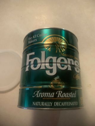 Vintage Folgers Aroma Roasted Naturally Decaffeinated Coffee Tin Can Full