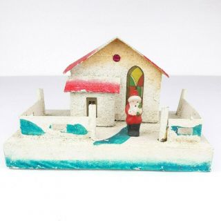 Vintage Paper Cardboard Putz Christmas House With Santa Made In Japan