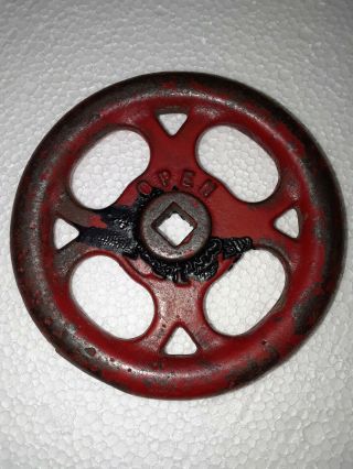 4 1/4 Vintage Cast Iron Spoked Steam Valve Wheel Handle Steampunk Industrial Red
