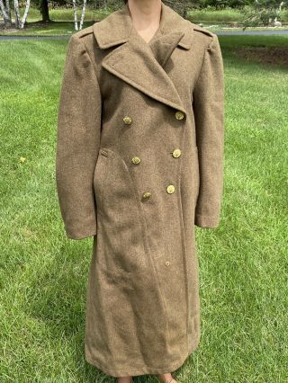 U.  S.  Army Pre Wwii 1940 Roll Collar Olive Drab Melton Wool Overcoat Minty Brass