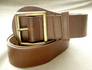 Wwii Us Army Brown Leather Brass Buckle Garrison Belt - Never Issued - Sz 32