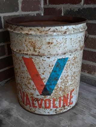 Vintage 5 Gallon Valvoline 35 Pound Lube Metal Handled Bucket Rusty